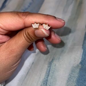Pandora crown rose gold earrings